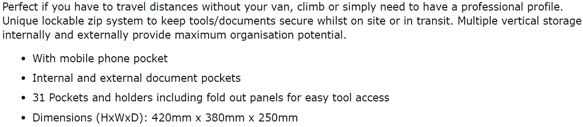 תיק גב לכלי עבודה - CK MAGMA MA2631 - 420X380X250MM